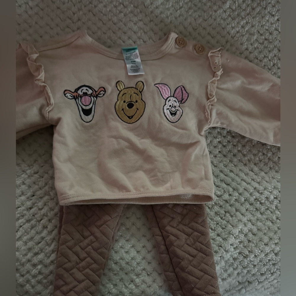Disney Cream and Tan Baby Set with Pooh and Friends